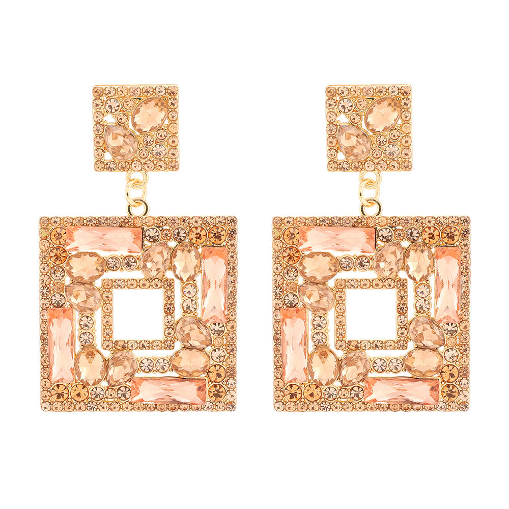 1 Pair Square Gemstone Drop Earrings - Trendy Fashion Jewelry