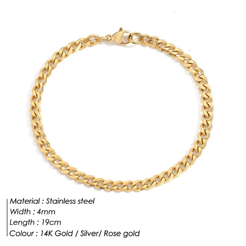 Retro Minimalist 14K Gold Plated Stainless Steel Cuban Chain Bracelet