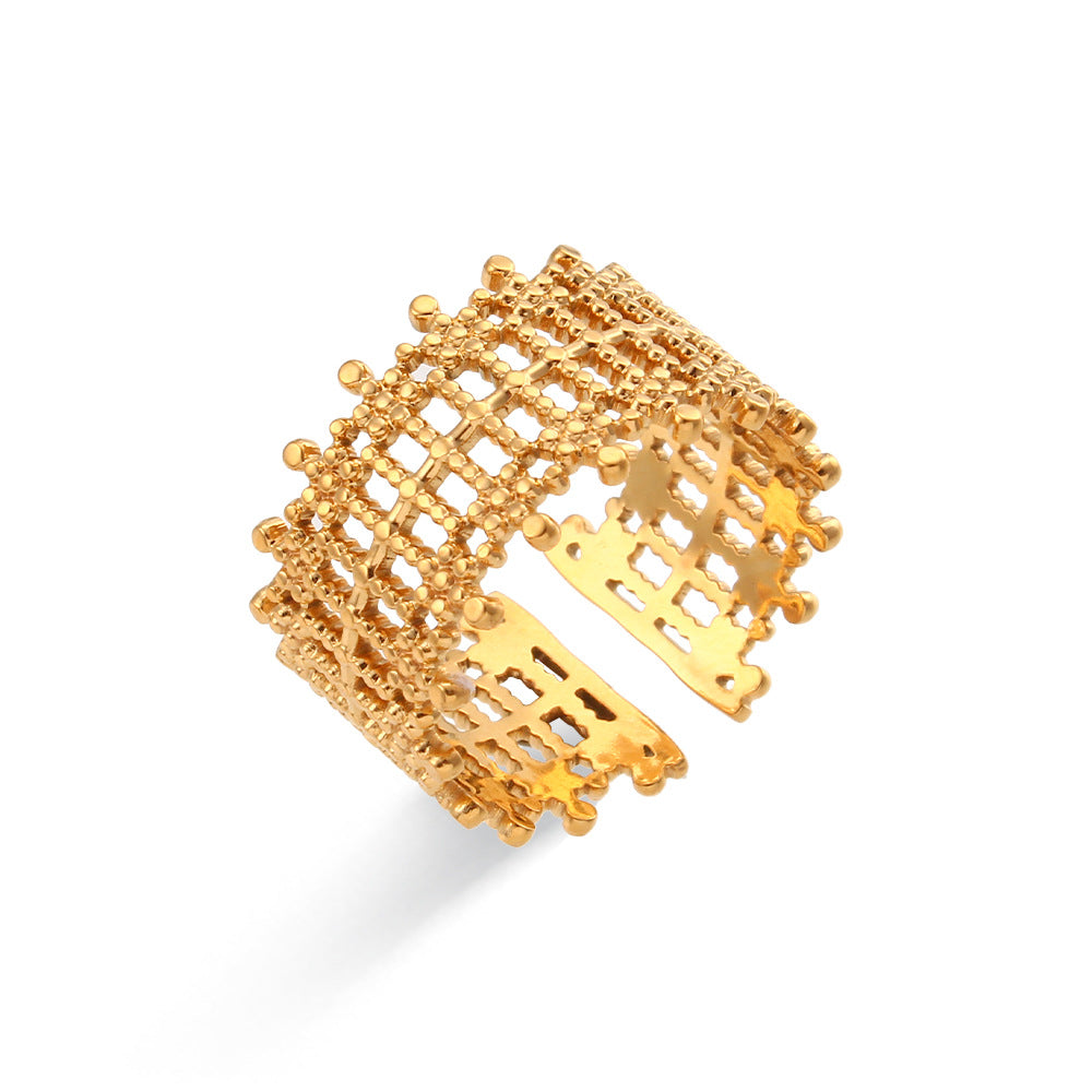 Geometric Stainless Steel Open Weave Ring - Trendy Minimalist Design