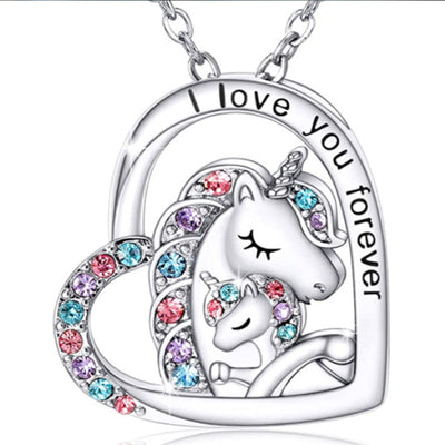 Unicorn Heart Rhinestone Pendant Necklace