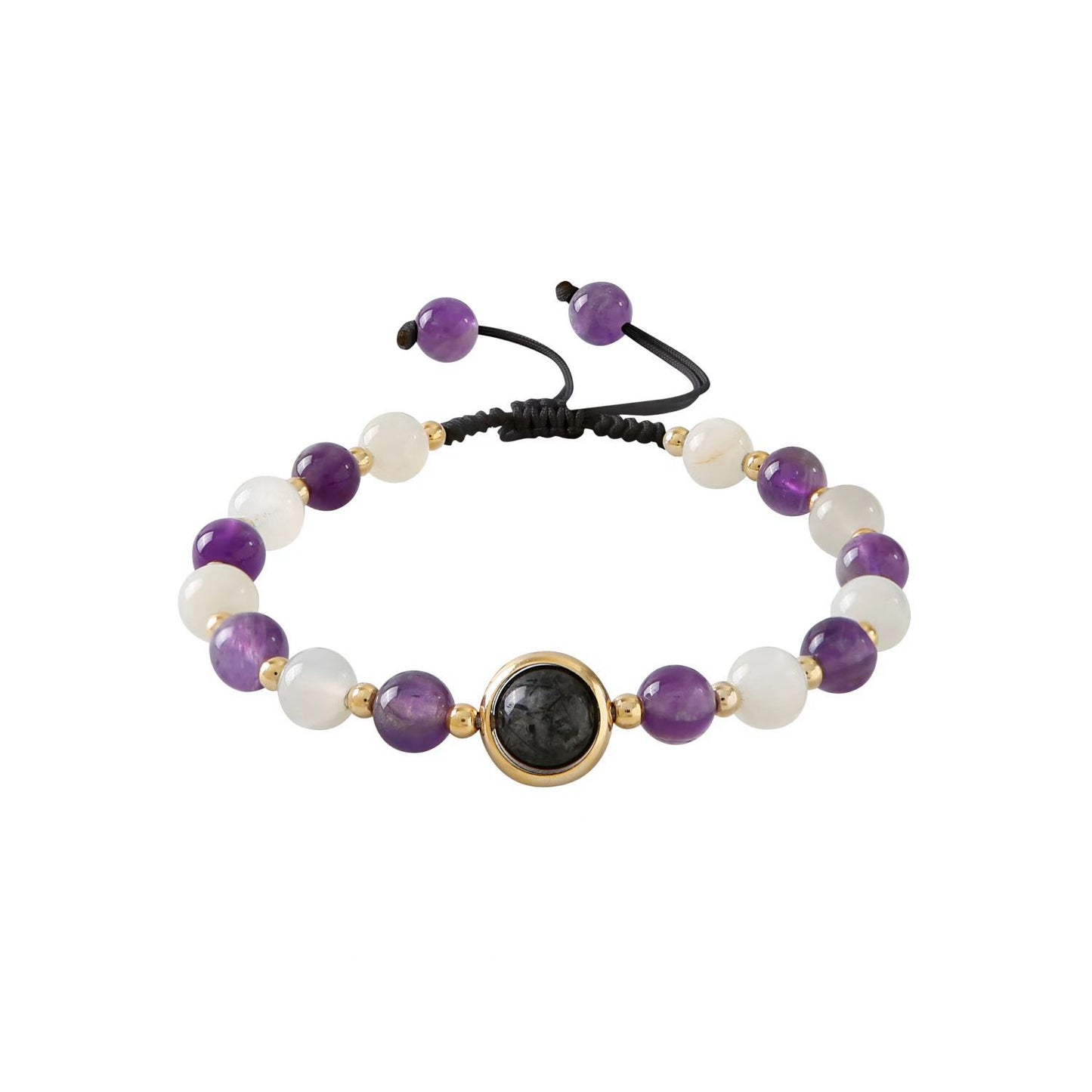 Simple Geometric Crystal Bracelet with Moonstone and Amethyst Beads