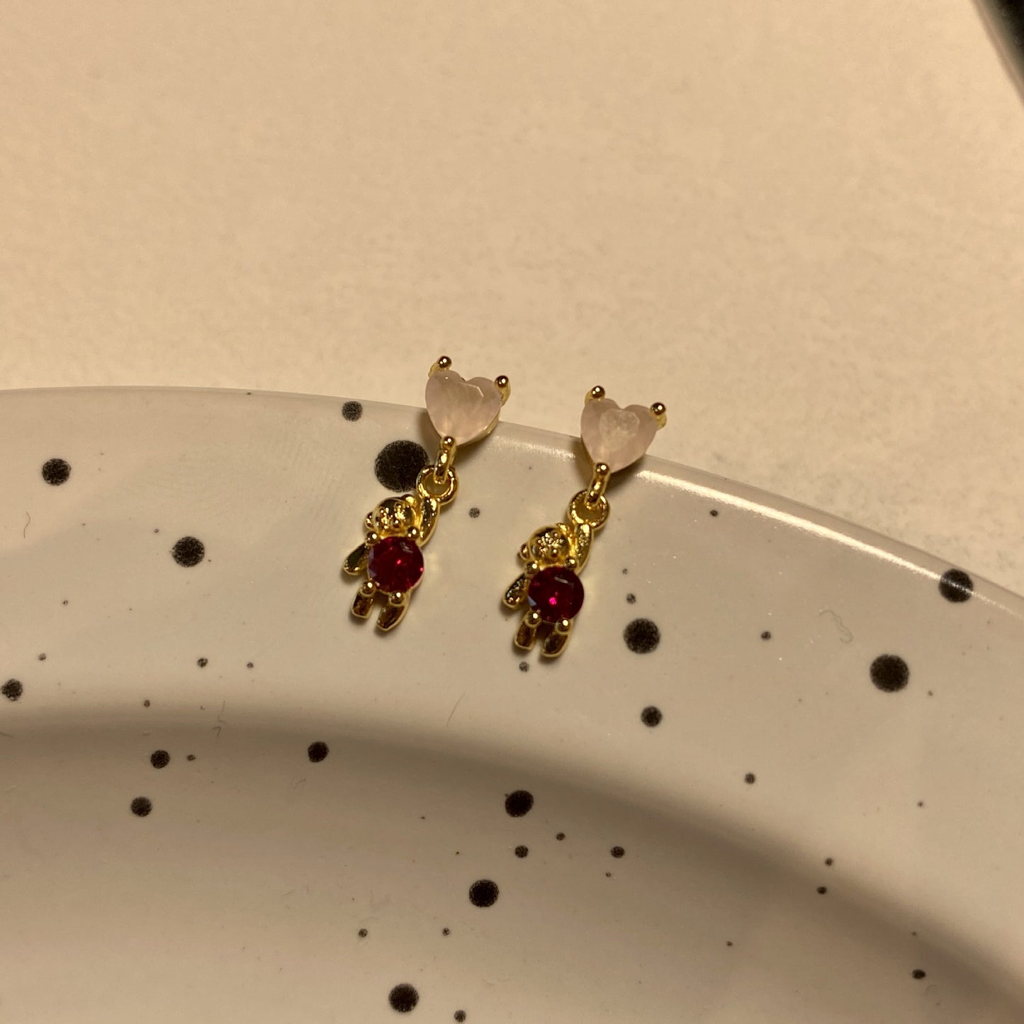 Cute Cartoon Bear Zircon Crown Stud Earrings for Women