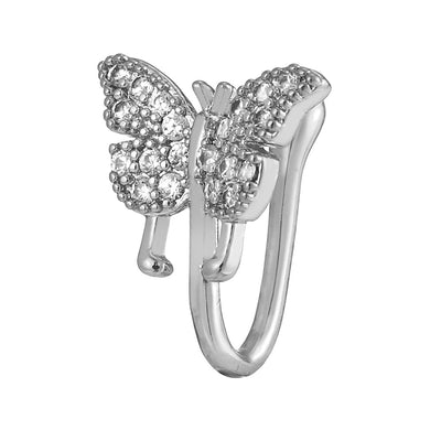 Elegant Butterfly Copper Plated Zirconia Nose Cuff & Stud Piercing Jewelry