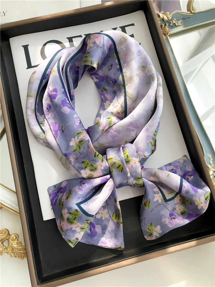 Women's Elegant Mulberry Silk Scarf with Striped and Decorative Design