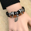 Vintage Ethnic Cross Leaf Alloy Wooden Bead Unisex Bracelet - European Retro Cowhide Handwoven Fashion