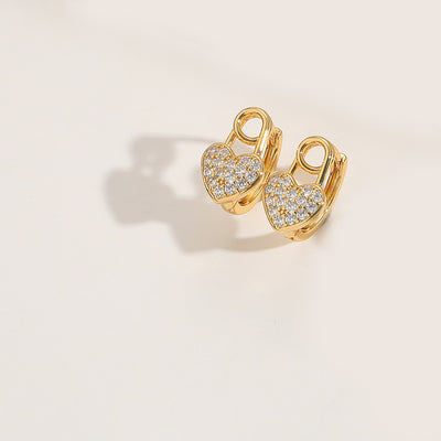 Elegant Heart Shape 14K Gold Plated Zircon Stud Earrings