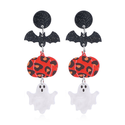 1 Pair Halloween Bat & Pumpkin Acrylic Drop Earrings