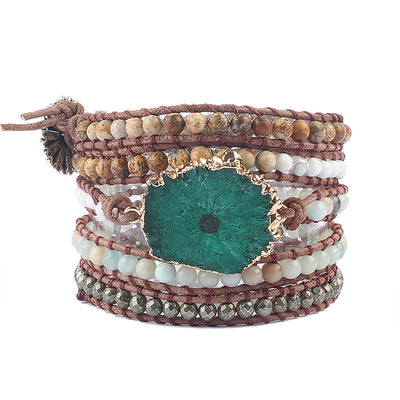 Bohemian Agate Irregular Knitted Leather Strap Bracelet