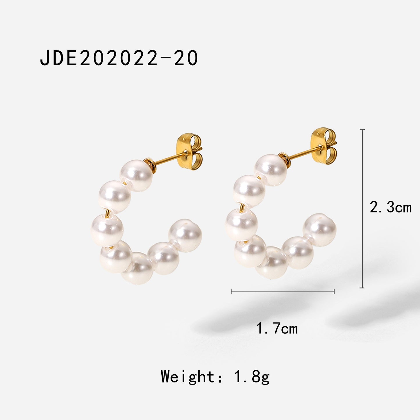 Simple 20mm Large Pearl C-Shaped 18K Gold-Plated Stainless Steel Earrings for Women