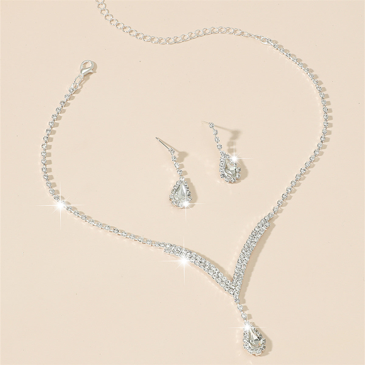 Korean Crystal Zirconia Necklace and Earring Set for Brides