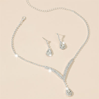 Korean Crystal Zirconia Necklace and Earring Set for Brides