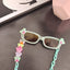 Kids Color Block Resin Square Sunglasses with Heart Acrylic Strap Necklace