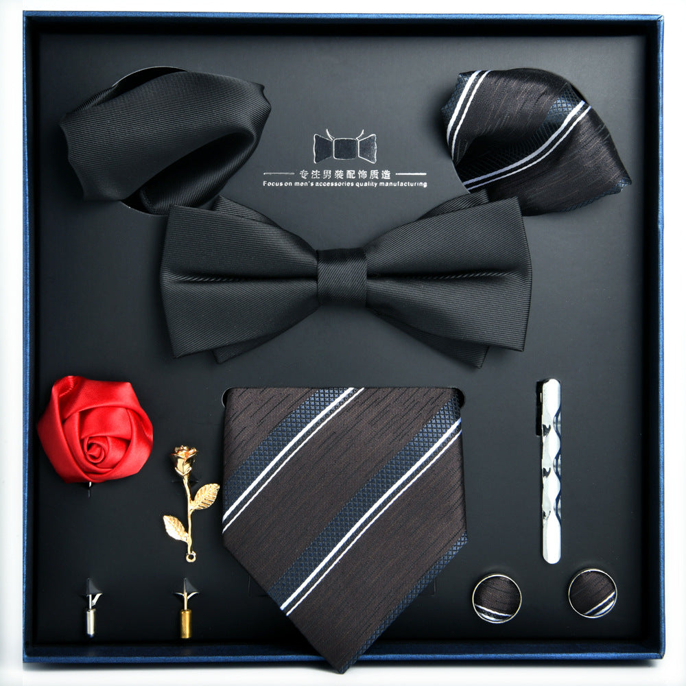 Business Stripe Polyester Men's Tie Gift Set - 8 Piece Collection for Weddings and Formal Occasions