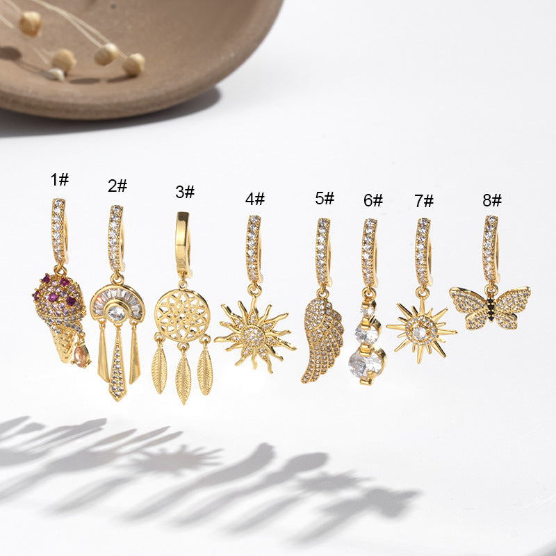 1 Piece Belly Rings Retro Dreamcatcher Wings Butterfly Copper Inlay Zircon