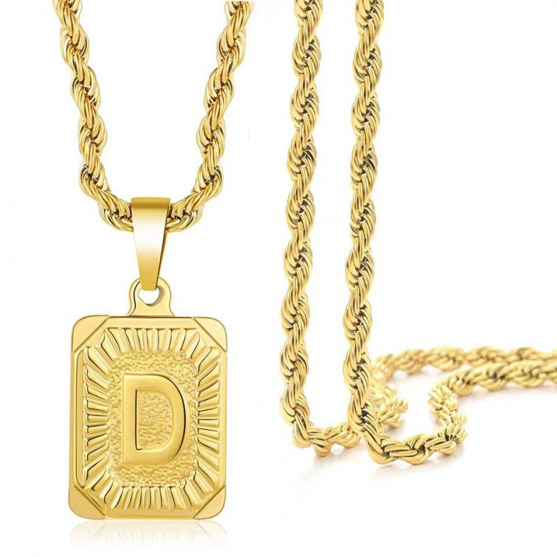 Men's 18k Gold Plated Stainless Steel Letter Pendant Necklace