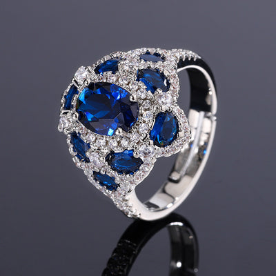 Vintage Color Block Crystal & Zircon Gemstone Women's Open Ring