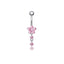 Heart Shape Zircon Inlay Stainless Steel Belly Ring with Pink Butterfly Pendant