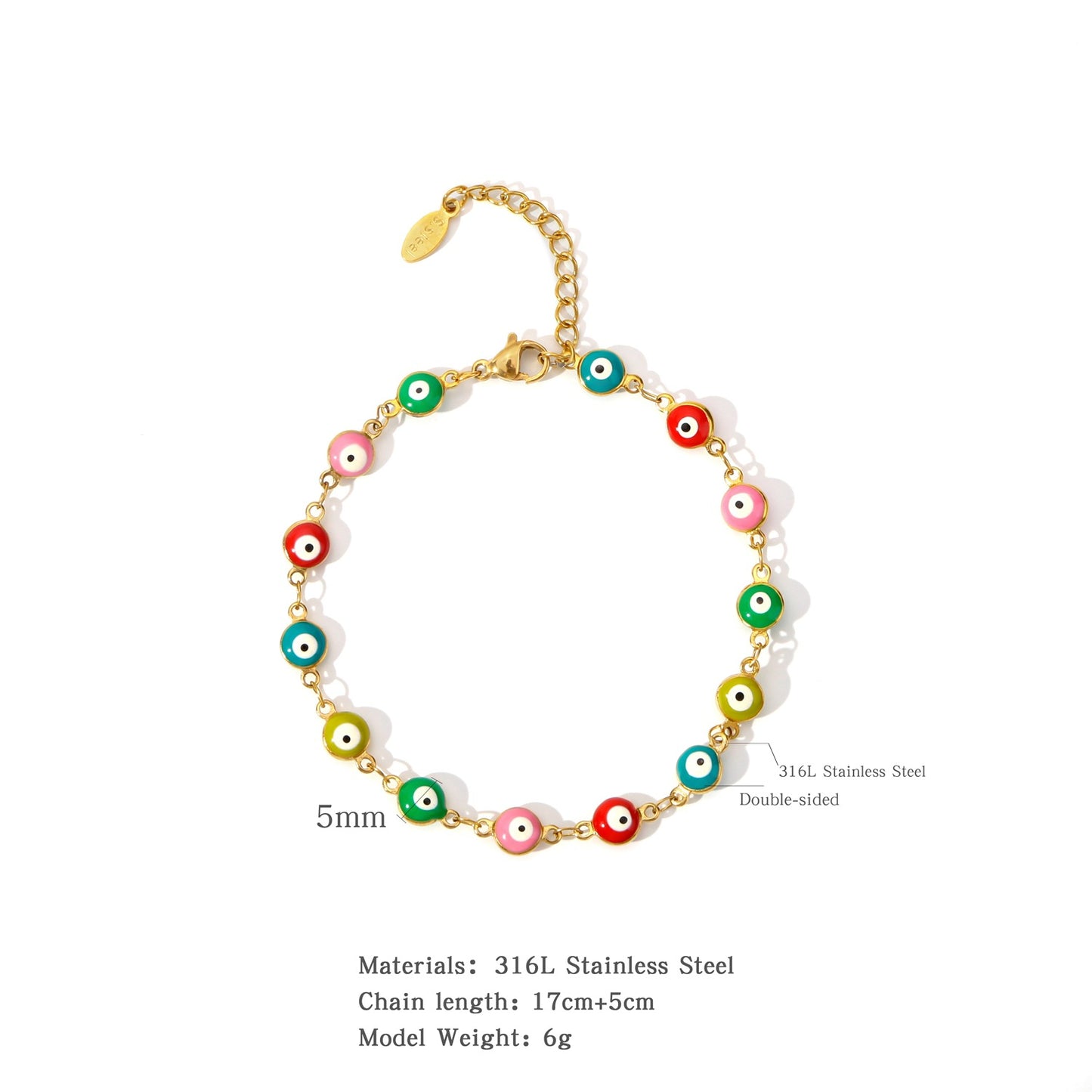 Gold Plated Geometric & Bohemian Devil's Eye Stainless Steel Bracelet