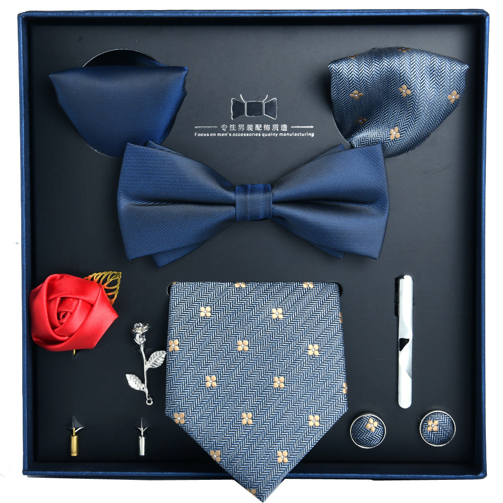 Business Stripe Polyester Men's Tie Gift Set - 8 Piece Collection for Weddings and Formal Occasions