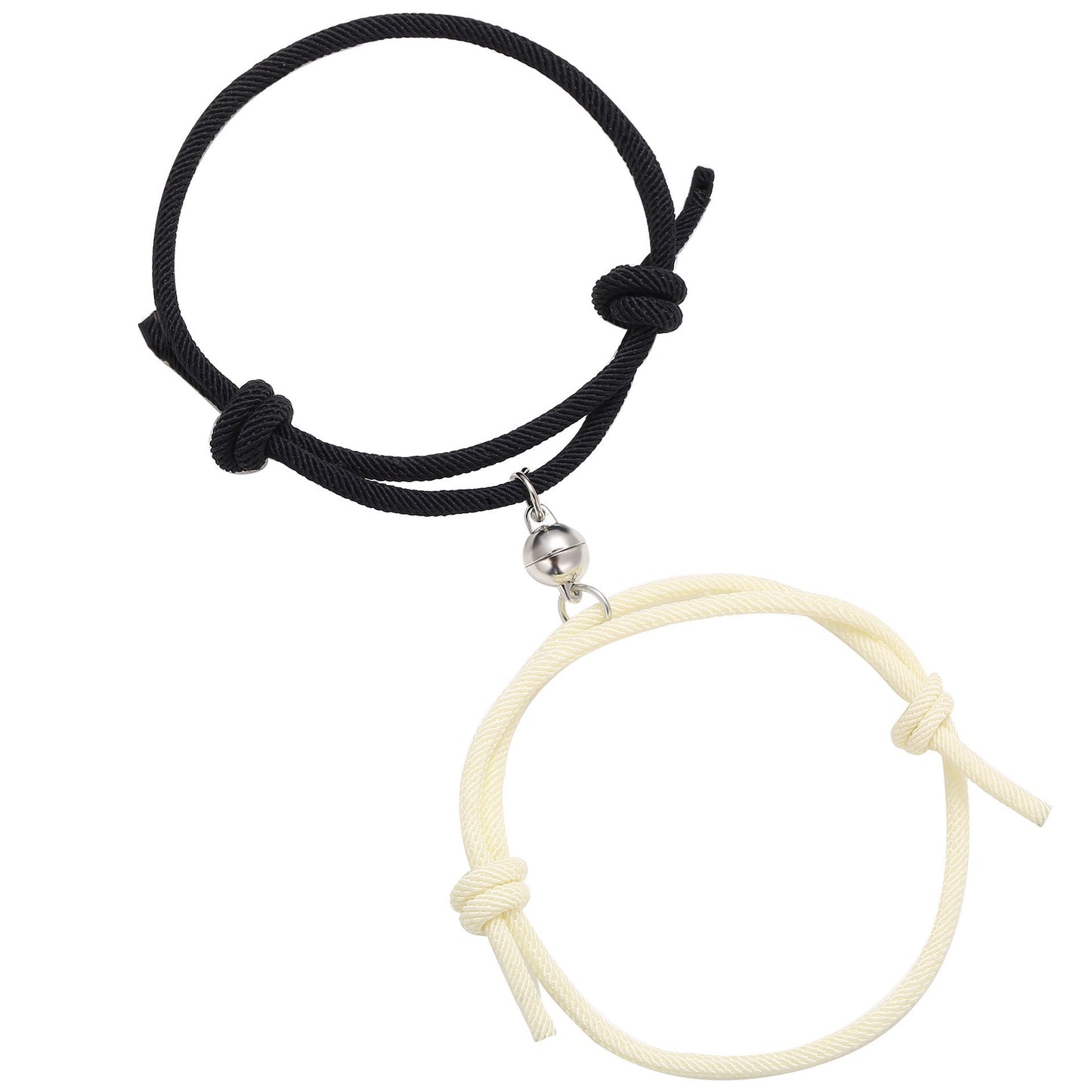 Simple Heart Shape Alloy Resin Rope Couple Bracelets - Black and White Magnetic Attraction