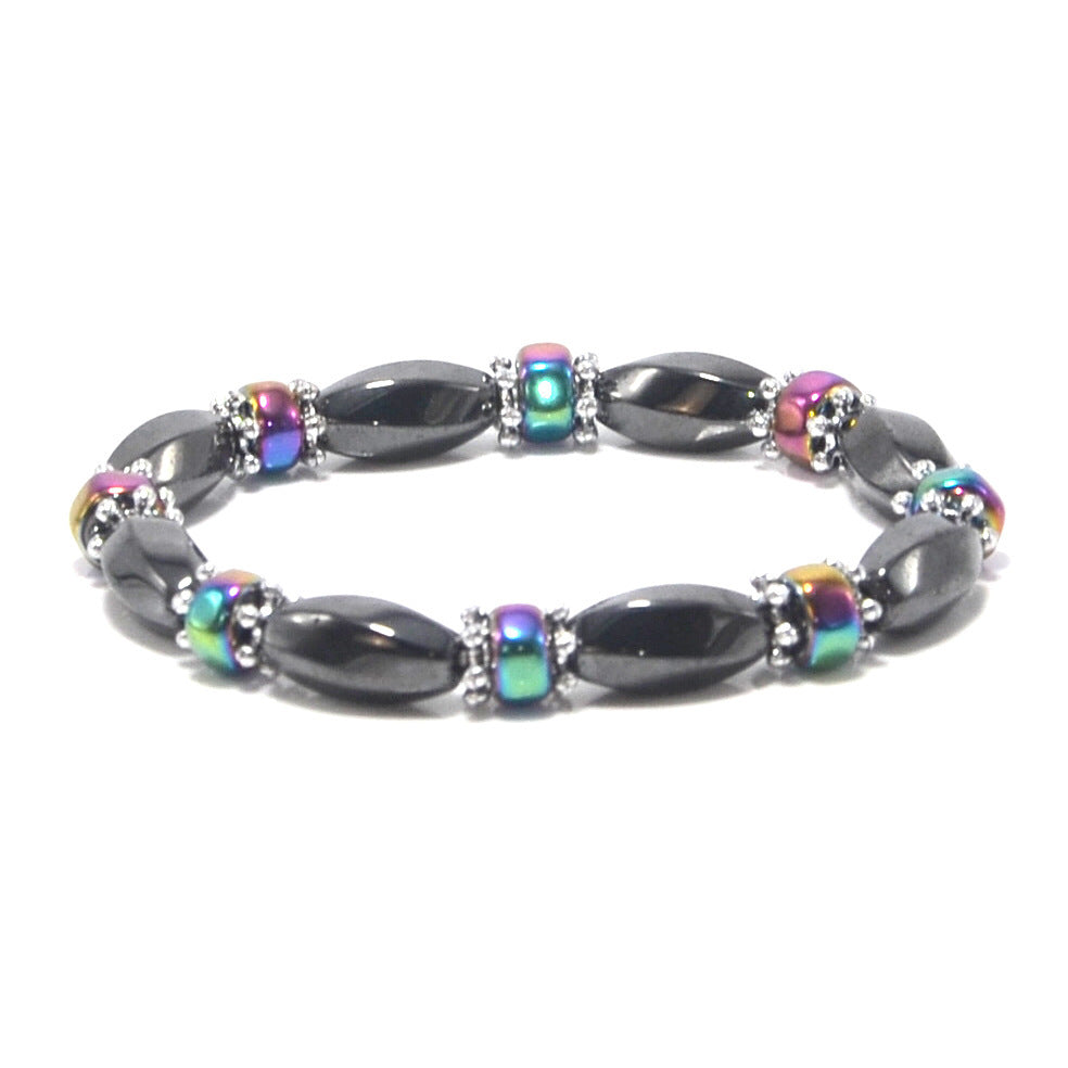 Colorful Obsidian and Hematite Double-Row Beaded Unisex Bracelet