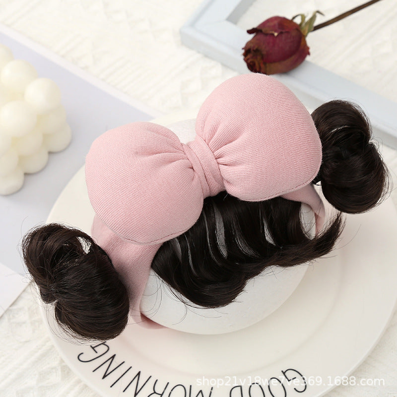 Newborn Baby Bow Hairband with Fontanelle Support and Wig Design