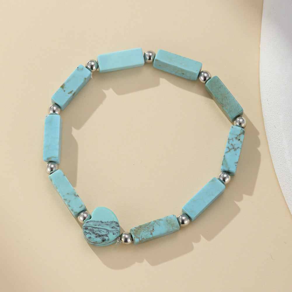 Natural Stone Turquoise Heart Shape Beaded Bracelet