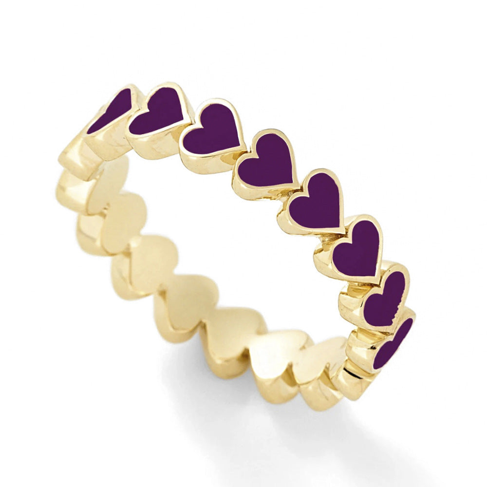 European American Multi-Color Heart-Shaped Alloy Ring - Trendy Jewelry