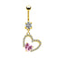 Elegant Heart Floral Zircon Belly Button Ring with Rhinestones and Gold Plating