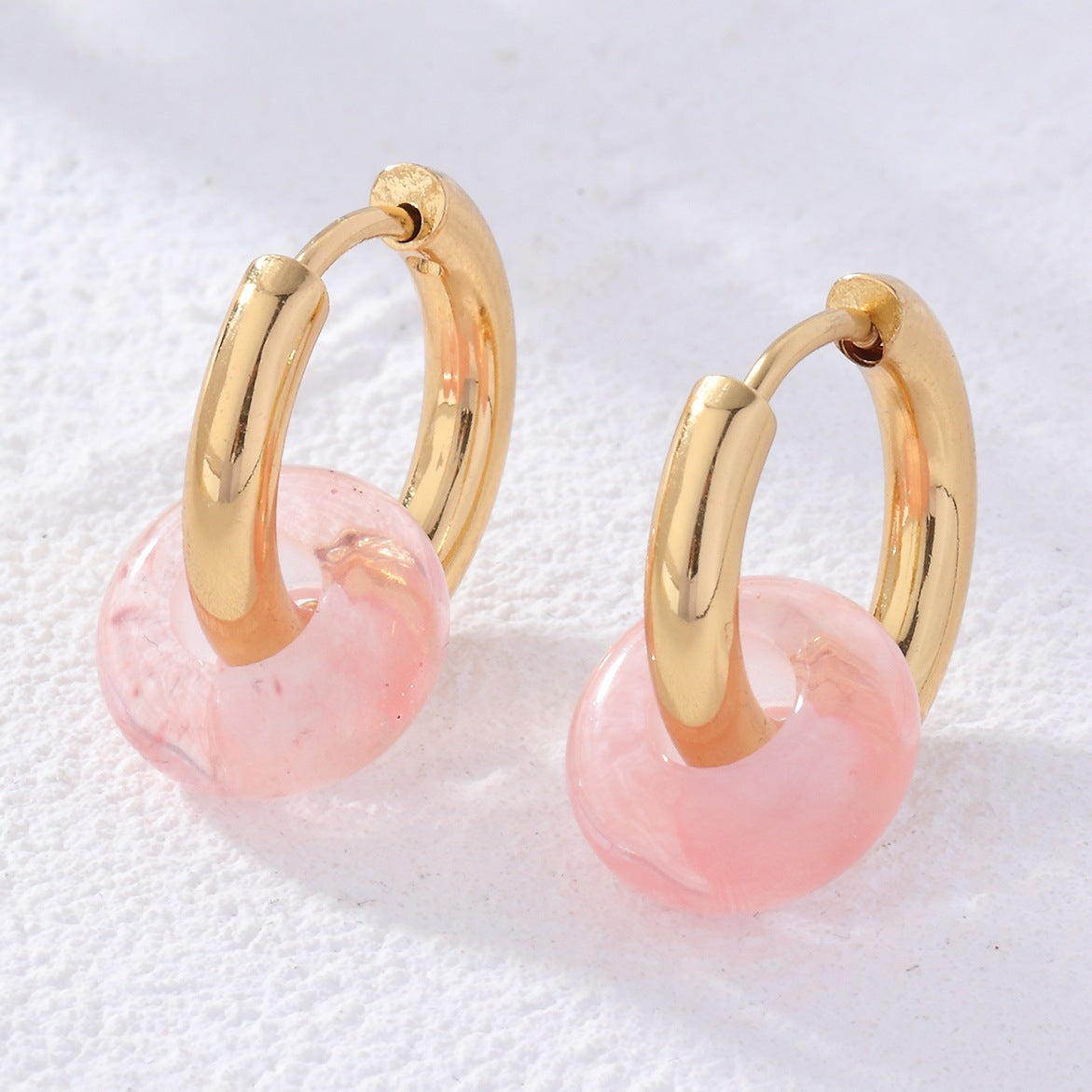 1 Pair Retro Simple Style Round Plating Stainless Steel Natural Stone Earrings