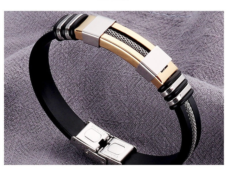 Men's Stainless Steel Silicone Hip Hop Punk Bracelet