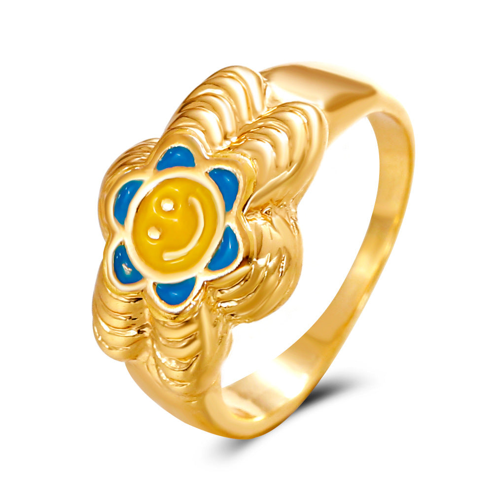 Fashion Heart Smiley Flower Geometric Alloy Ring