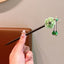 Women's Ethnic Floral Wood Inlay Gemstone Rhinestone Hairpin with Tassels