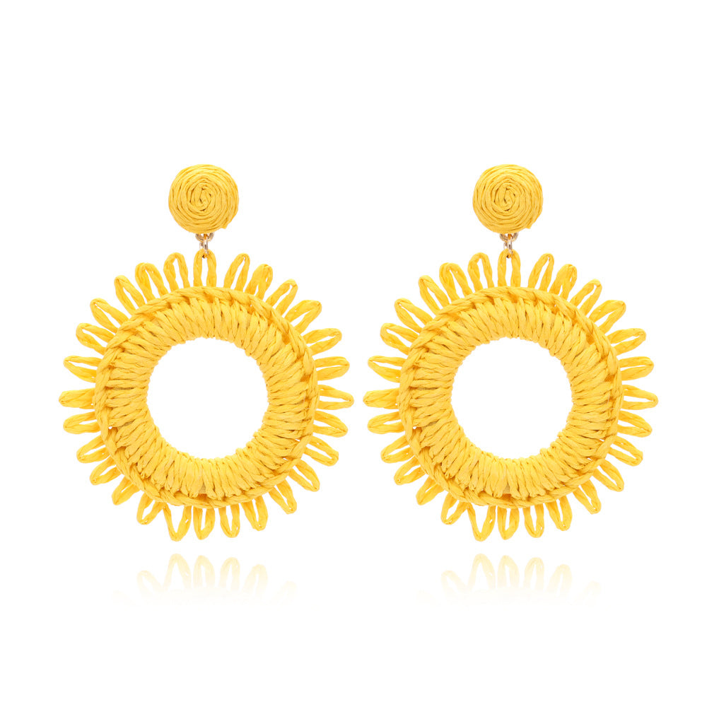 Bohemian Handmade Rattan Sunflower Circular Earrings