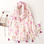 Pink Butterfly and Red Petal Print Tassel Scarf Shawl