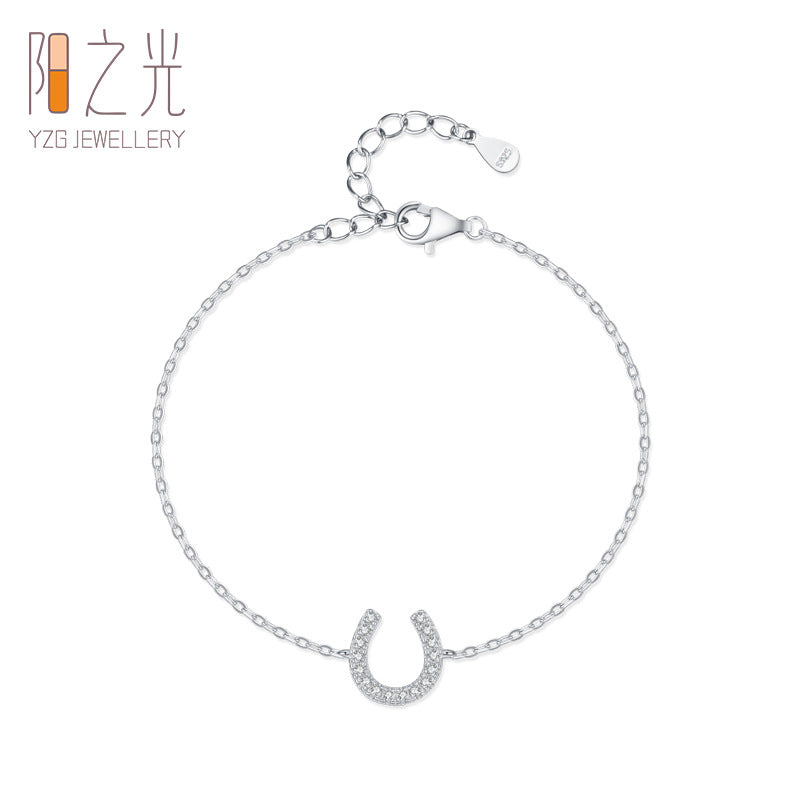 S925 Sterling Silver U-Shaped Micro Diamond Geometric Bracelet for Women