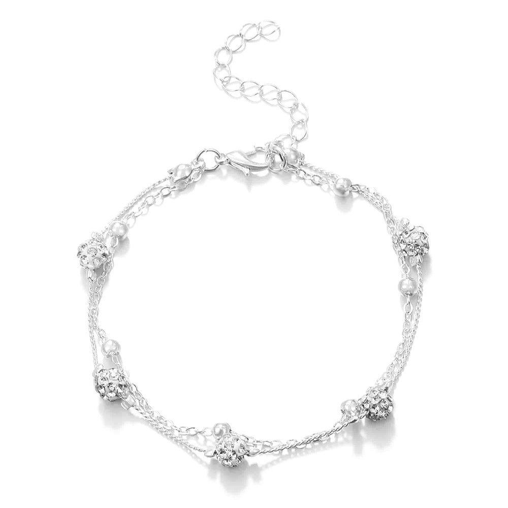 Fashion Geometric Double Layer Crystal Anklet for Women