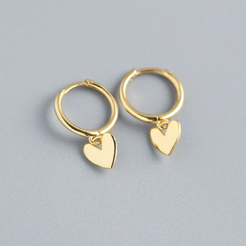 Korean Simple Heart-Shaped S925 Silver Earrings for Women