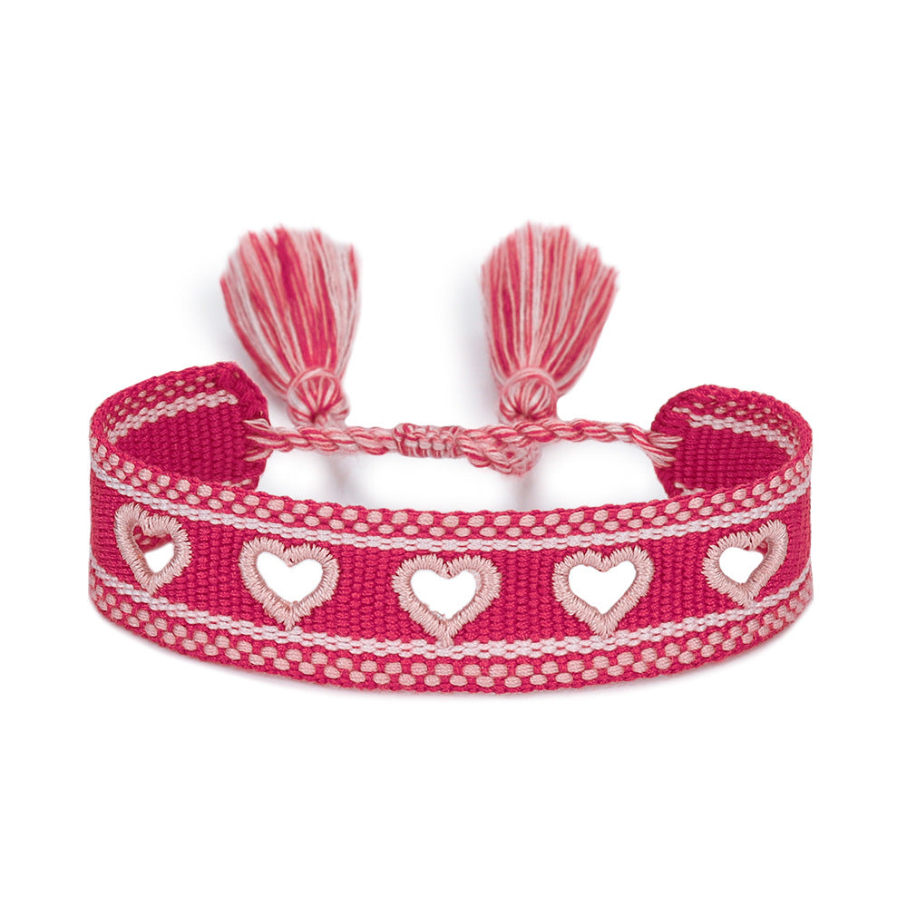 Modern Heart-Shaped Braided Polyester Bracelets with Adjustable Tassel Straps