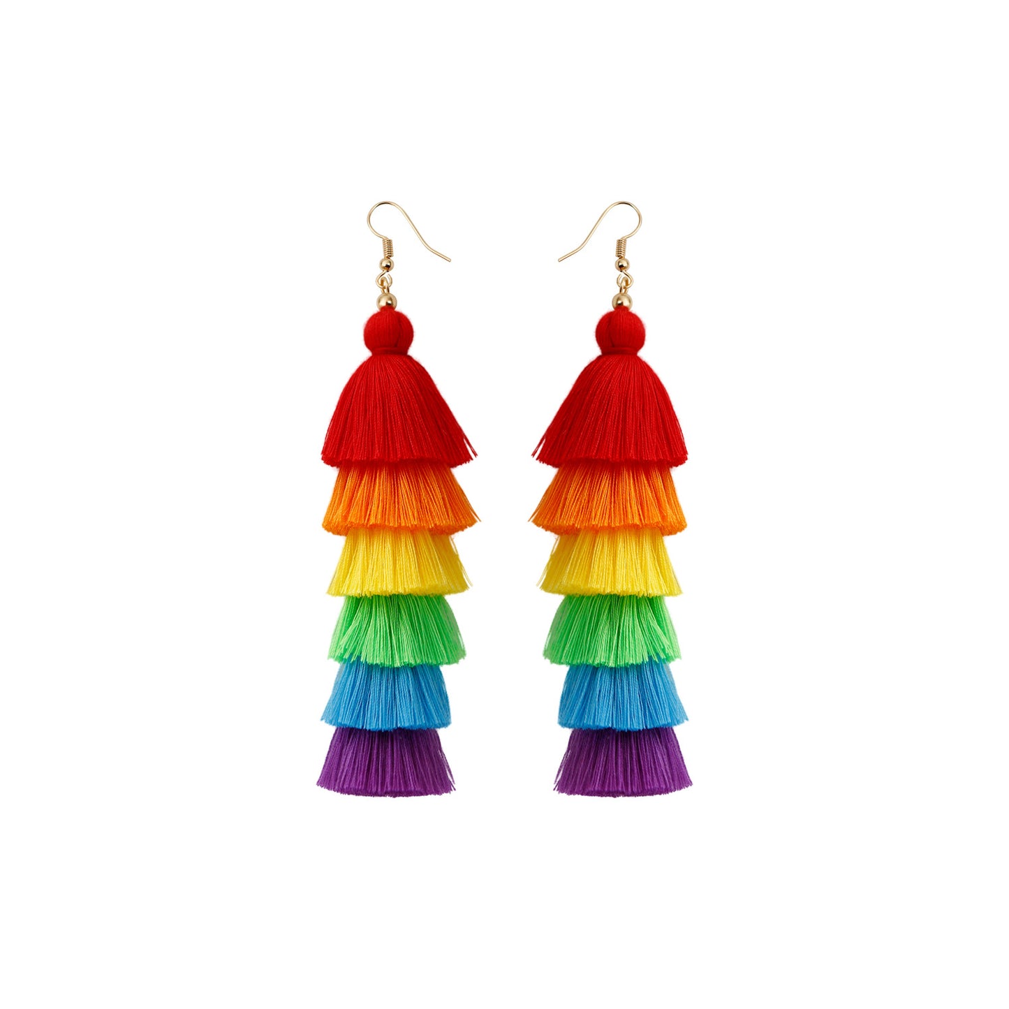 Bohemian Rainbow Tassel Drop Earrings - Vintage Long Handmade Statement Jewelry