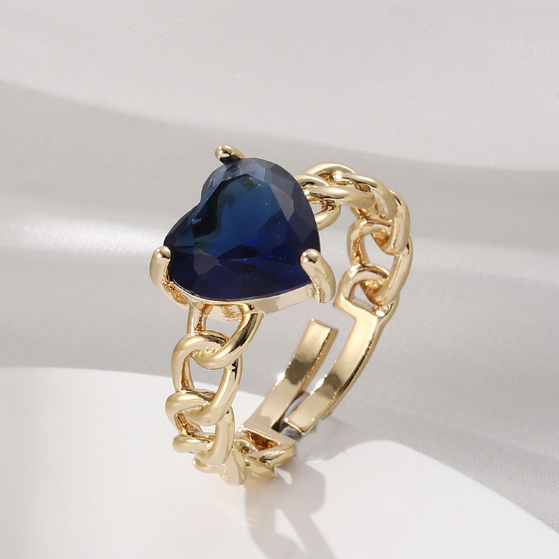 Fashion Heart-Shaped Gold Plated Zircon Adjustable Ring