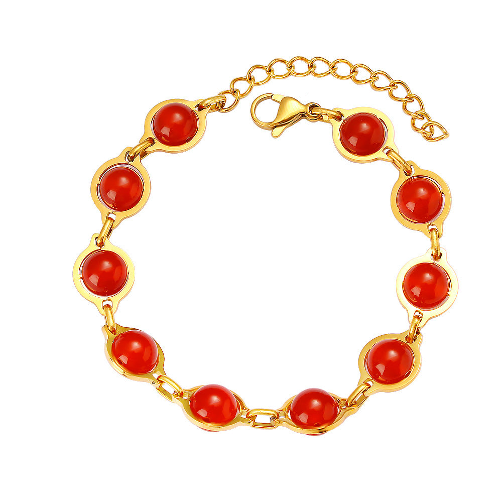 18K Gold Plated Stainless Steel Agate and Tigereye Bohemian Beaded Bracelet