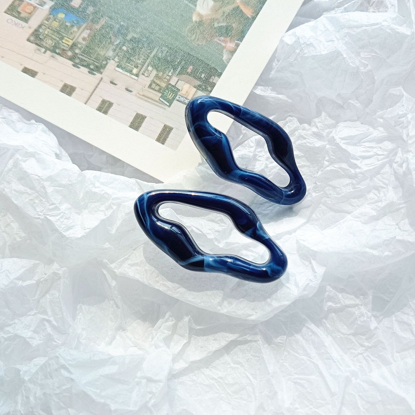 Klein Blue C Shape Alloy Stud Earrings - Niche Simple Design Korean Style for Women