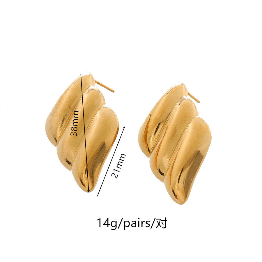 1 Pair Geometric Wing Shell Titanium Steel 18K Gold Plated Ear Studs