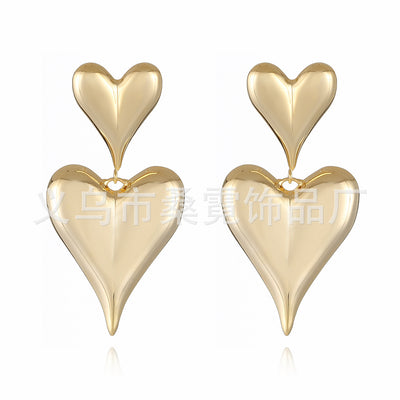 1 Pair Minimalist Heart Shape Plated Copper Drop Earrings