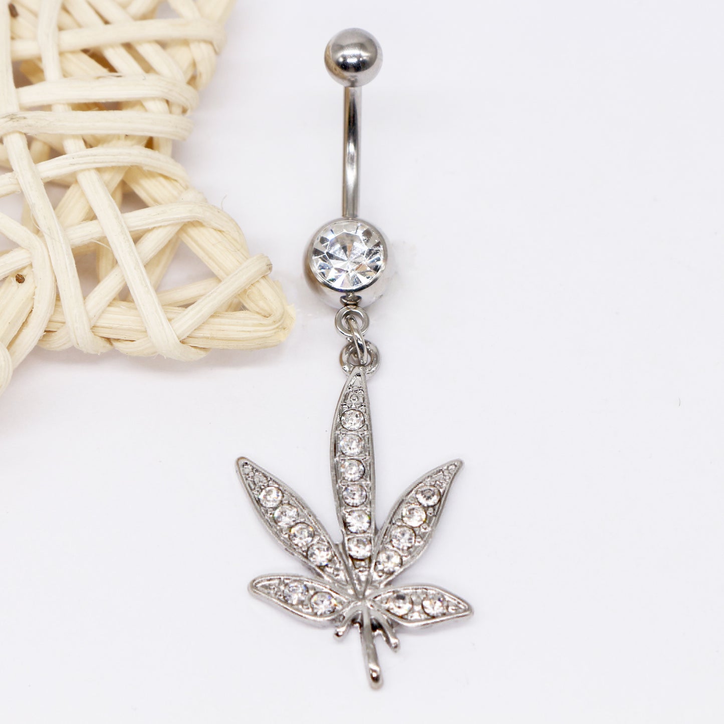 Elegant Sunflower Maple Leaf Rhinestone Inlay Belly Ring - Stainless Steel and Copper with White Gold Plating