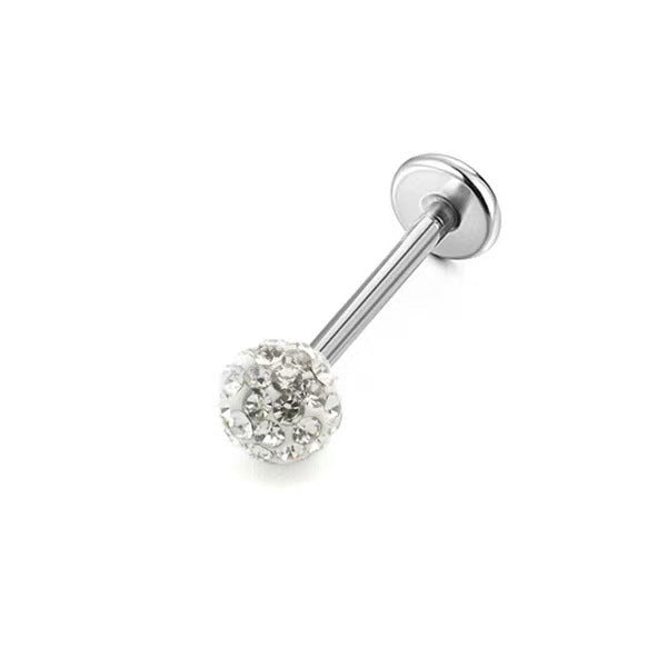 Geometric Stainless Steel Lip Rings & Multi-Color Shambhala Diamond Ball Stud Earrings