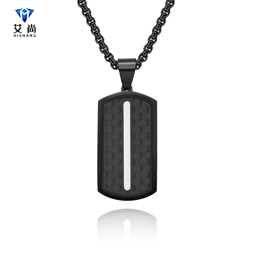 Hip-Hop Geometric Carbon Fiber Titanium Steel Men's Pendant Necklace