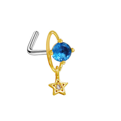 1 Piece Retro Starry Sky Flower Nose Ring & Stud 316 Stainless Steel Gold Plated with Zircon Pendant