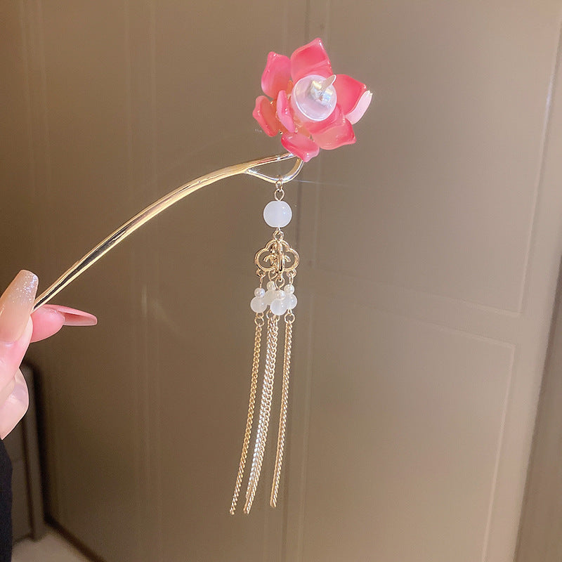 Chinoiserie Flower & Phoenix Lotus Tassel Hairpin for Hanfu